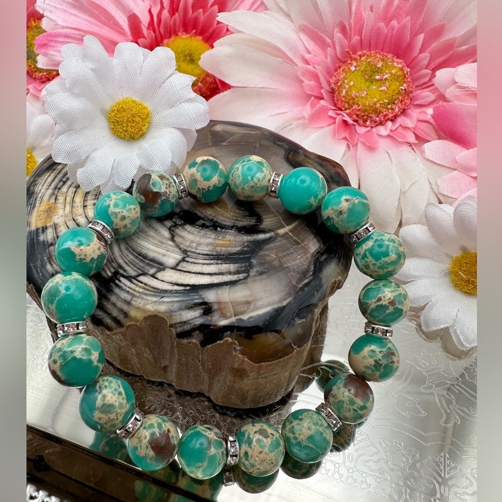 🌸 Natural Sea Sediment Imperial Jasper Bracelet